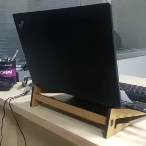 Ergonomic laser cut laptop stand design in SVG, DXF, CDR formats for 4mm wood.