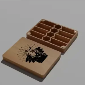 Customizable laser cut dice box for 7-dice set in SVG, PDF, and CDR formats.