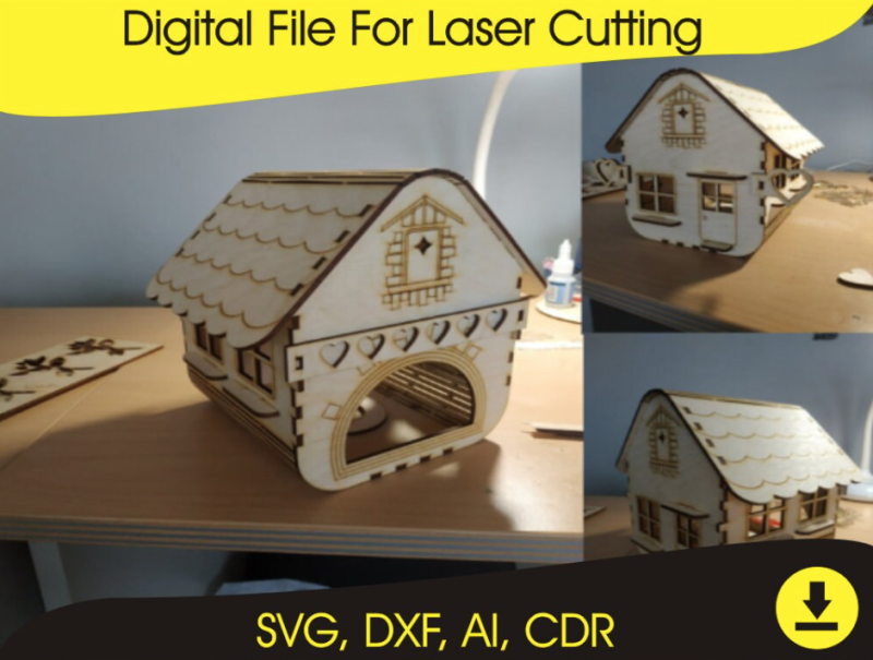 House Shaped Wooden Lamp - Laser Cut Files CDR DXF SVG | Digital Download for CNC