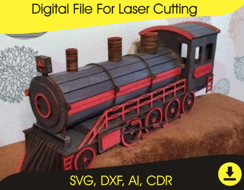 Locomotive Train Steam Engine Laser Cut Files - SVG PNG DXF for DIY Projects