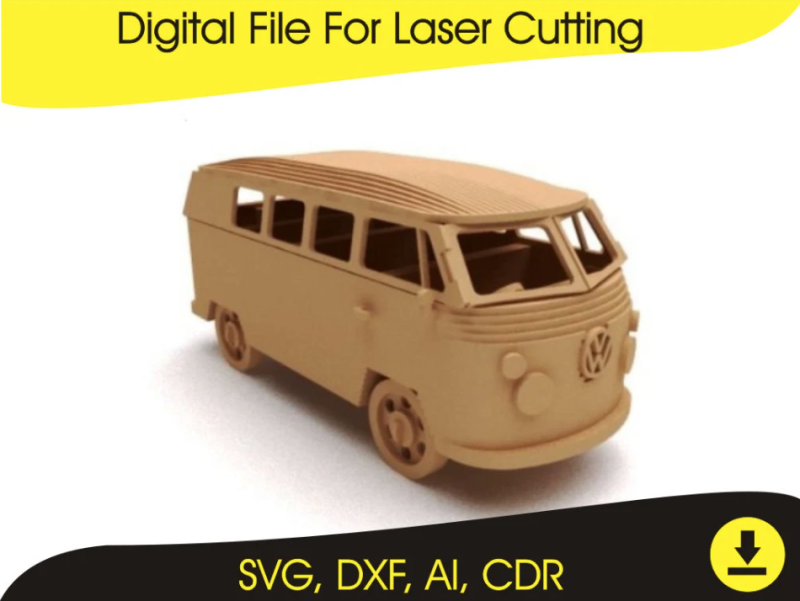 Model Combi Car 3D Puzzle Laser Cut Files - SVG, DXF, CDR Formats for 3mm or 4mm Materials