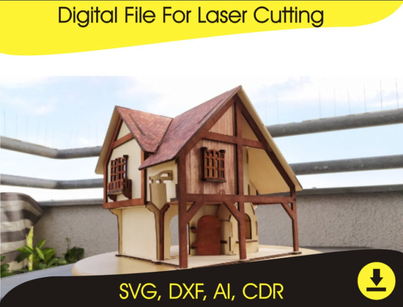 Model House 3D Puzzle - Laser Cut Files - SVG, DXF, CDR for 4mm Material