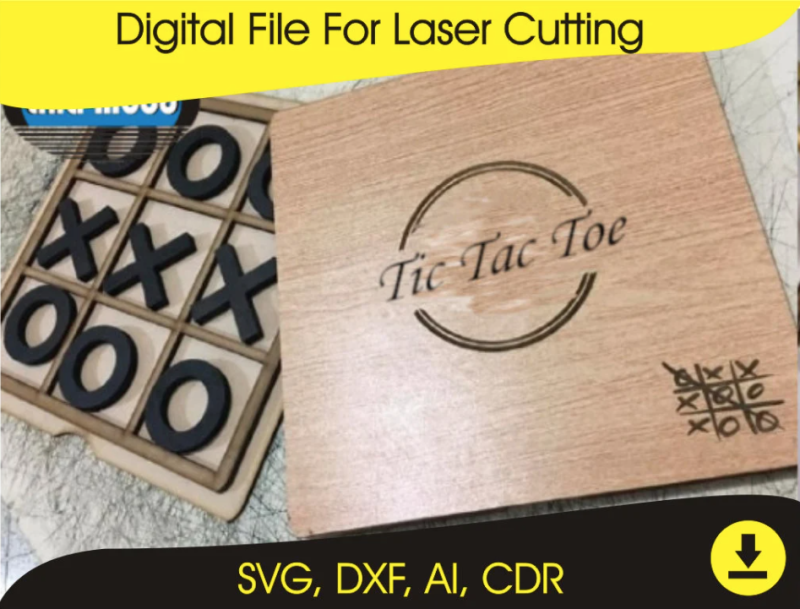 Tic Tac Toe Board - 5x5 Wooden Digital Download (SVG, DXF, CDR) for Laser Cutting